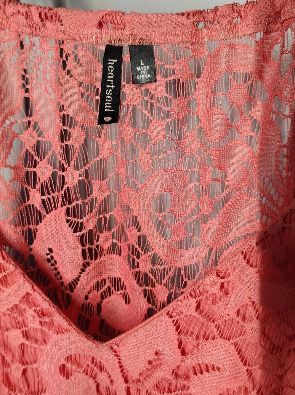 Flowy Lace Dress - Coral Pink Size Large - Picture 3 of 3